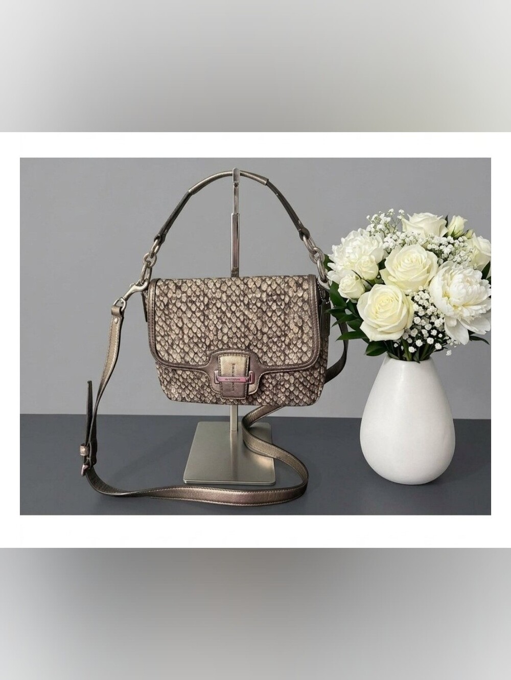 Coach Taylor Metallic Python SnakePrint Flap Crossbody Shoulder Bag F25936